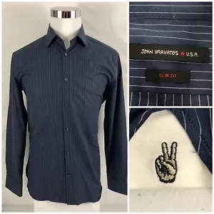 Camicia uomo John Varvatos 15 1/2 - 32/33 slim fit a righe blu 100% cotone - Foto 1 di 12