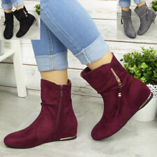 Womens Ladies Mid Calf Pixie Boots Pull Ons Tassle Hidden Wedge Casual New Shoes