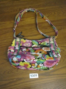 Vera Bradley Little Floral Handbag/Purse Crossbody Pink Purple Black Adjustable - Picture 1 of 14