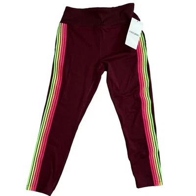PINK Sport High Waist Ankle 7/8 legging Size M Burgundy Neon Stripes Best Butt - Image 1 of 4