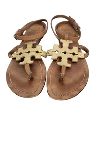 Sandalias Tory Burch para mujer 7 zapatos marrón dorado logotipo grande hebilla cómoda damas - Imagen 1 de 6