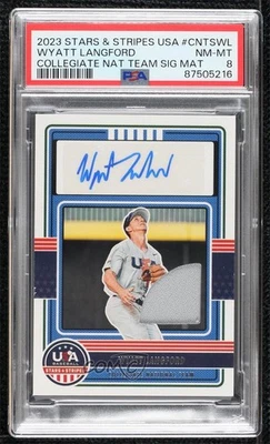 2023 Panini USA Baseball Stars & Stripes Materials Wyatt Langford PSA 8 Auto - Image 1 of 2