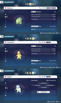 Shiny 6IV Bulbasaur Charmander Squirtle Kanto Starter Bundle Pokémon ZA