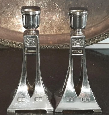 Par de impresionantes candelabros enchapados en plata estilo secesionista WMF Art Nouveau Foto 1 de 4