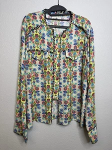 Natural Life Kelly Oversized Floral Button Down Shirt Boho Size Large Green - Picture 1 of 6