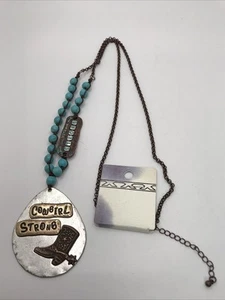 Western Cowgirl Strong Statement Necklace Tear Drop Metal Pendant NWT - Picture 1 of 8