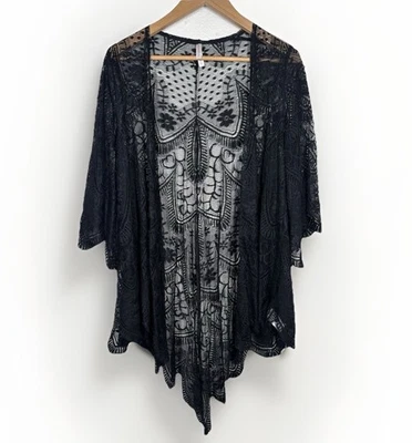 Bohemio Crochet Encaje Encubrimiento Negro Floral Medio Transparente Frente Natación Gótico Emo Nuevo sin Etiquetas Foto 1 de 4