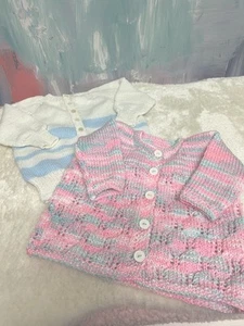 BABY GIRLS HAND KNITTED, 2- CARDIGANS. SIZE 00 & 1. THESE ARE NEW.... - Picture 1 of 3