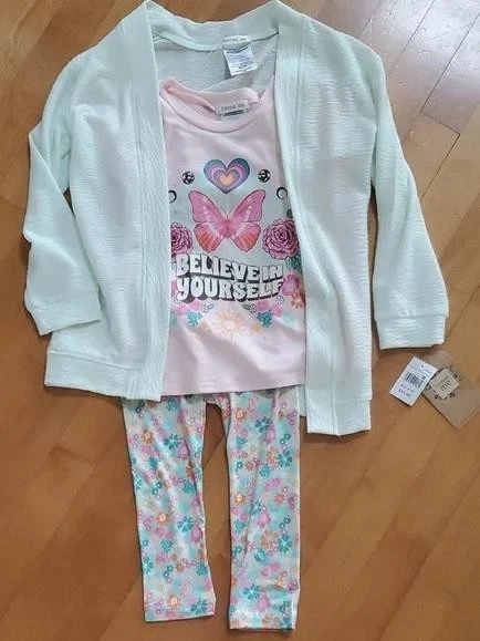 Girls Forever Me 3 Pc Set w T-Shirt Leggings & Cardigan Size XS Med Large NWT — 第 1/1 张图片