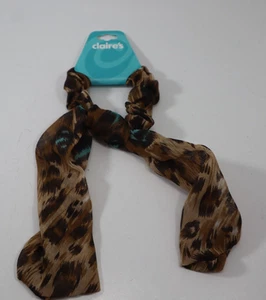 MTOP Ponytail scarf scrunchie brown leopard turquoise hair Claire's accessory - Picture 1 of 4