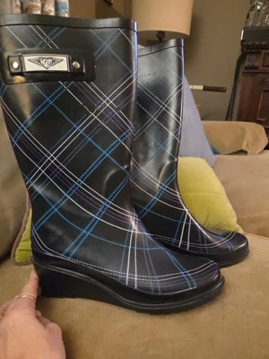 Womens Rain Boots Size 10 Plaid Wedge Heel Waterproof Boots Shoes,  - Image 1 of 4