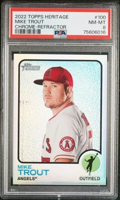 Mike Trout 2022 Topps Heritage #100 Chrome-Refractor PSA 8 - Image 1 of 2