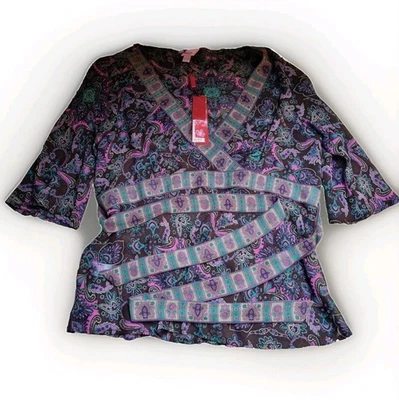 Monsoon Silk Top Blouse Size 20 Purple Paisley Belt Tunic Mid Sleeve Lined - Image 1 of 4