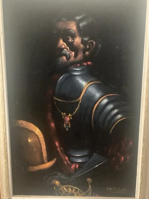 Pintura auténtica de lienzo de terciopelo negro al óleo Taos 1961 A.H. Richards Nuevo México Foto 1 de 4