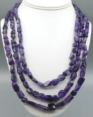 Collar de cuentas de piedra de amatista de 3 hilos de plata de ley 925 firmado JAY KING DTR  Foto 1 de 4