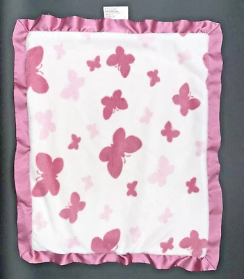 Cocalo Pink Mauve White Plush Butterflies Satin Lovey Security Blanket - Image 1 of 4