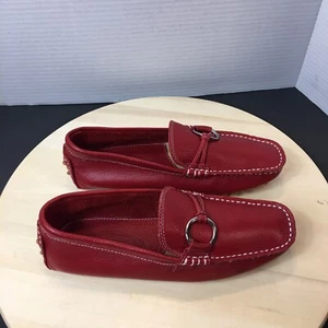 Tods Womens Moc Driving shoes Loafers Flats Casual Red Leather Slip On 6.5 (37) - Picture 1 of 10