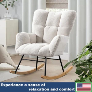 Teddy Velvet Rocking Chair Nursery Glider Rocker Chair Accent Chair w/ Pockets - Picture 1 of 15