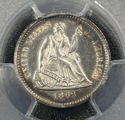 Media moneda de diez centavos Seated Liberty 1862-P H10c graduación profesional detalles sin circular buen tono Foto 1 de 4