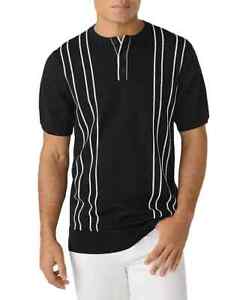 Karl Lagerfeld 47301 Mens Black Paris Short Sleeve Sweater Henley Size M