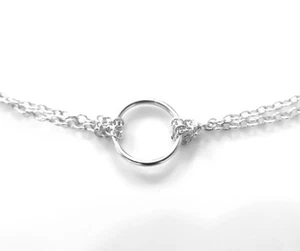 15mm Sterling Silver Karma Necklace Eternity Infinity Circle Ring Double Chain - Picture 1 of 4
