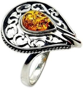 NEW Golden Glow 925 Sterling Silver Natural Baltic Amber Ring, Size 8.5 - Picture 1 of 4