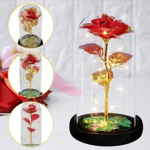 Artificial Rose Flower Light Up in A Glass Dome Gifts for Women Xmas Anniversary - Picture 1 of 13