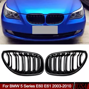 Parachoques delantero negro brillante rejilla riñón para BMW E60 E61 528i 535i M5 2003-2010 2X - Imagen 1 de 12
