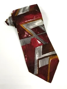Croft & Barrow Necktie Silk Tie Abstract Red Gray Brown 56"x3.75" - Picture 1 of 5