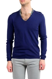 Just Cavalli Men's 100% Wool Dark Blue V-Neck Sweater US M IT 50 - Picture 1 of 6