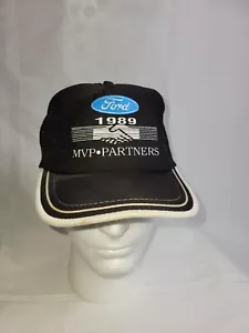Vintage 1989 Ford trucker hat MVP Partners stripe black snapback - Picture 1 of 8