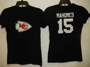 9715-5 MUJER Kansas City Chiefs PATRICK MAHOMES Cuello Redondo Camiseta deportiva NEGRA - Imagen 1 de 1
