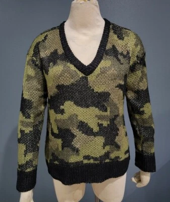MICHAEL KORS Michael camouflage metallic gold accents knit sweater S — 第 1/4 张图片