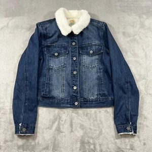 C&C California Denim Jean Jacket Youth L Blue Flap Pockets Sherpa Collar - Picture 1 of 8