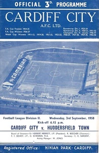CARDIFF CITY V HUDDERSFIELD TOWN ~ 3 SEPTEMBER 1958 ~ FOOTBALL PROGRAMME - Picture 1 of 1