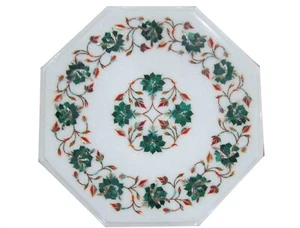 12" Marble Table Top –Semi-Precious Stone Inlay for Home Handmade Decorative Top - Picture 1 of 2