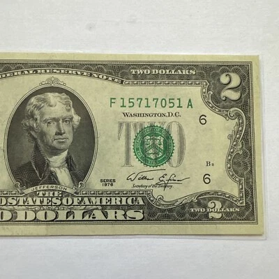 $2 US Dollar Bill Series 1976 - Fancy Serial Number Almost Radar - Image 1 of 4