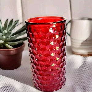 Ruby Red Glass Vase – 8.5” Tall, Elegant Diamond Cut Design, Home Decor - Picture 1 of 12