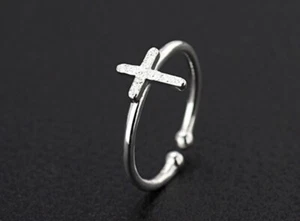 Einfacher kreuzverstellbarer Endring 925 Sterlingsilber Damenschmuck Geschenk UK - Bild 1 von 6