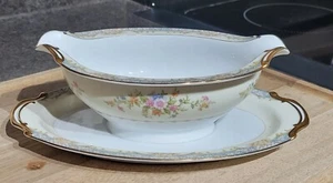 1930's Vintage Noritake Japan NAOMI 674 Gravy Boat On Fixed Underplate - Picture 1 of 6