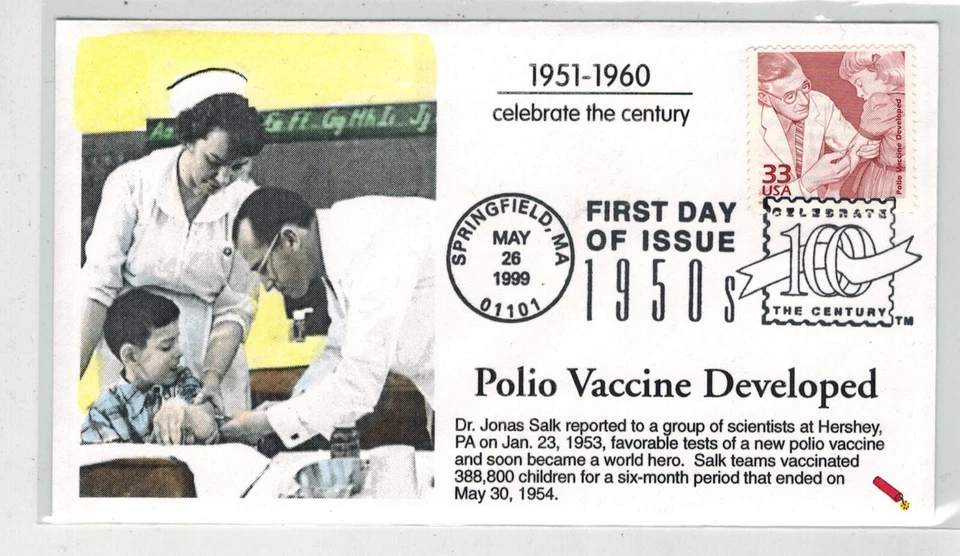 DYNAMITE HANDPAINTED / TINTED CELEBRATE CENTURY 1950s POLIO VACCINE DEVELOPED - Image 1 of 1