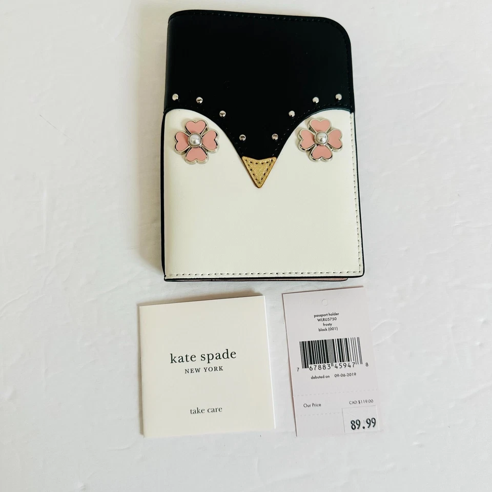Kate Spade Frosty Penguin Passport Holder Case Leather Wlru5750