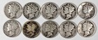 Mercury Silver Dimes 10 Different Dates