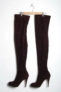 Brian Atwood Over-the-Knee Boots High Heels Brown Suede Booties Size EU 40 - Picture 1 of 8