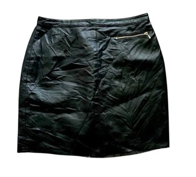 Newport News • Falda 100% Cuero Negro Forrada Cierre de Cremallera • Talla 8/M Foto 1 de 4