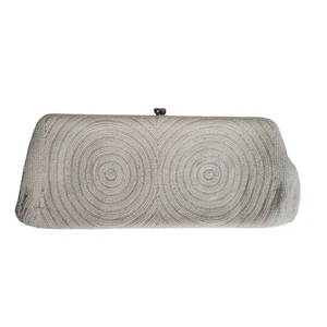 Vintage Heavily Beaded Kiss Lock Clutch White Glam Prom Lined Purse - Picture 1 of 11
