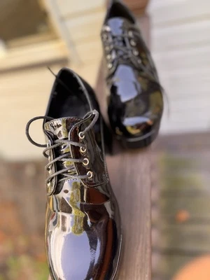 Men’s Platform Shoes Size 10/11 Patent Black Lace Up Retro Looking - Image 1 of 4