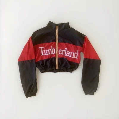 Vintage Timberland Women’s Red & Black Cropped Windbreaker Jacket Size M - Image 1 of 4