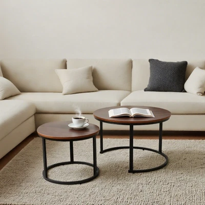 Juego de 2 mesas auxiliares industriales simples redondas de 27,56" y 19,68" Foto 1 de 4