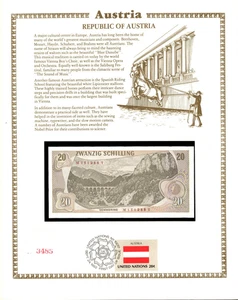 Austria 20 Schilling 1967 P-142 UNC with UN FDI FLAG STAMP M151288T - Picture 1 of 3